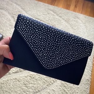 Navy blue studded clutch
